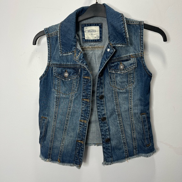 Mudd Jackets & Blazers - Mudd blue denim vest with pockets and raw hem
